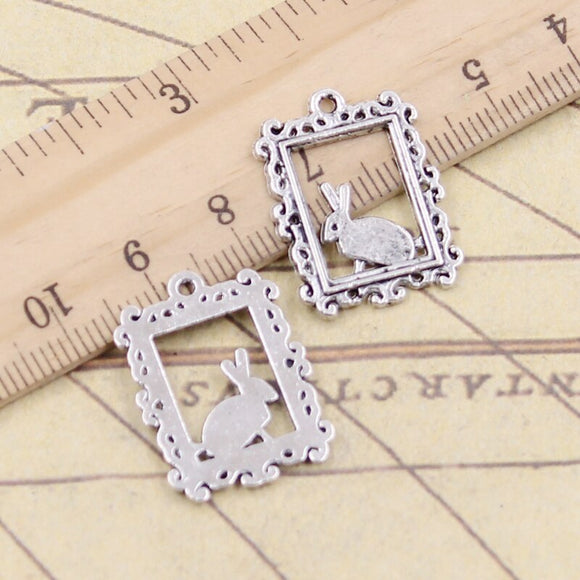20pcs Charms Framed Rabbit 24x17mm Tibetan Bronze Silver Color Pendants Antique Jewelry Making DIY Handmade Craft Pendant