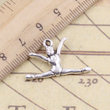 20 colgantes de plata tibetana de 22 x 16 mm para gimnasia, diseño de gimnasta deportista, joyería antigua, manualidades hechas a mano. 