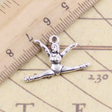 20 colgantes de plata tibetana de 22 x 16 mm para gimnasia, diseño de gimnasta deportista, joyería antigua, manualidades hechas a mano. 