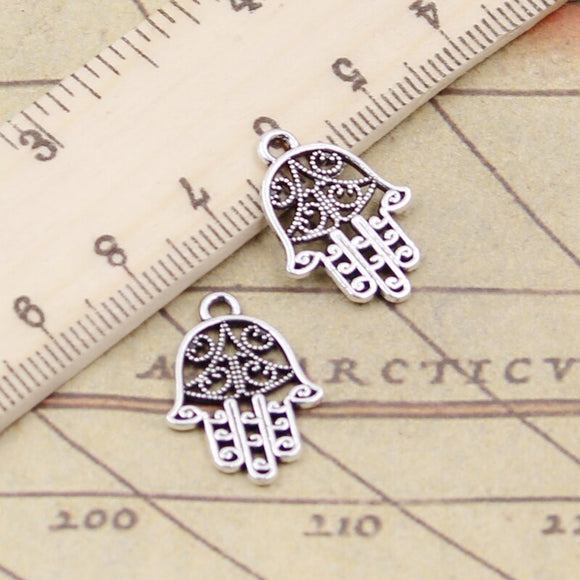 20pcs Charms Hamsa Palm Protection 20x15mm Tibetan Bronze Silver Color Pendants Antique Jewelry Making DIY Handmade Craft