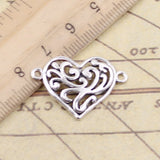 20pcs Charms Heart Connector 27x19mm Tibetan Bronze Silver Color Pendants Antique Jewelry Making DIY Handmade Craft