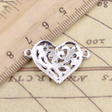20pcs Charms Heart Connector 27x19mm Tibetan Bronze Silver Color Pendants Antique Jewelry Making DIY Handmade Craft