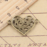 20pcs Charms Heart Connector 27x19mm Tibetan Bronze Silver Color Pendants Antique Jewelry Making DIY Handmade Craft