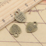 20pcs Charms Heart Hand Made With Love 15x12mm Tibetan Bronze Silver Color Pendants Antique Jewelry Making DIY Handmade Craft