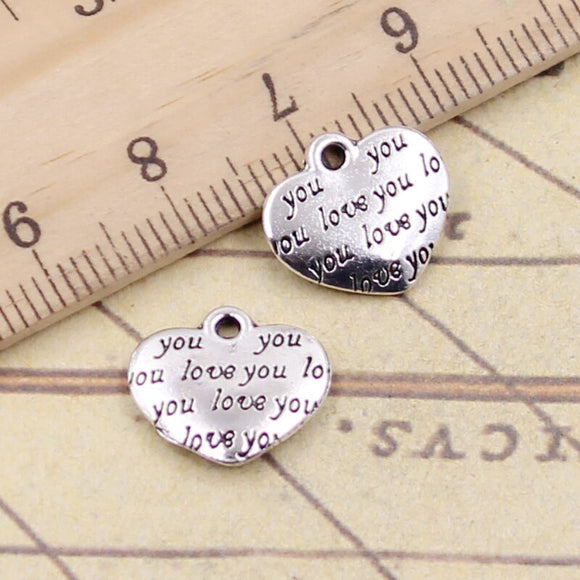 20pcs Charms Heart I Love You 13x14mm Tibetan Silver Color Pendants Antique Jewelry Making DIY Handmade Craft