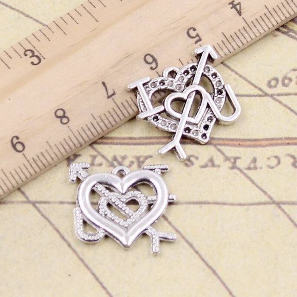 20pcs Charms Heart IOU I Love You 23x24mm Tibetan Silver Color Pendants Antique Jewelry Making DIY Handmade Craft Pendant