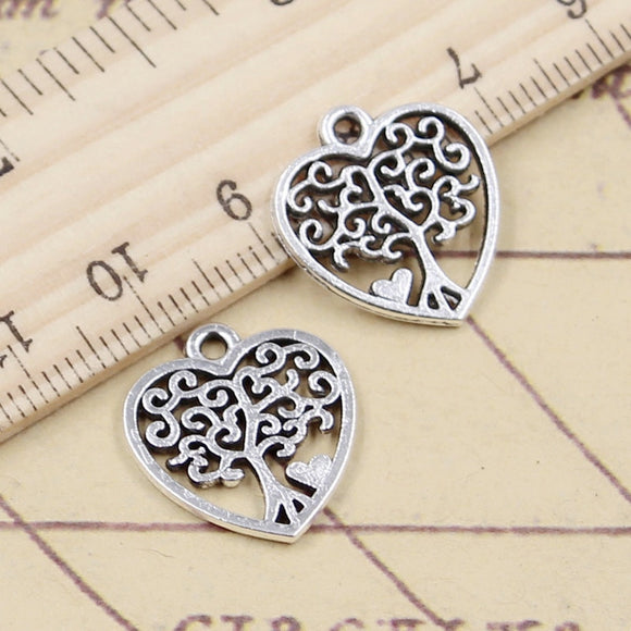 20pcs Charms Heart Life Tree 17x19mm Tibetan Bronze Silver Color Pendants Antique Jewelry Making DIY Handmade Craft EF3732