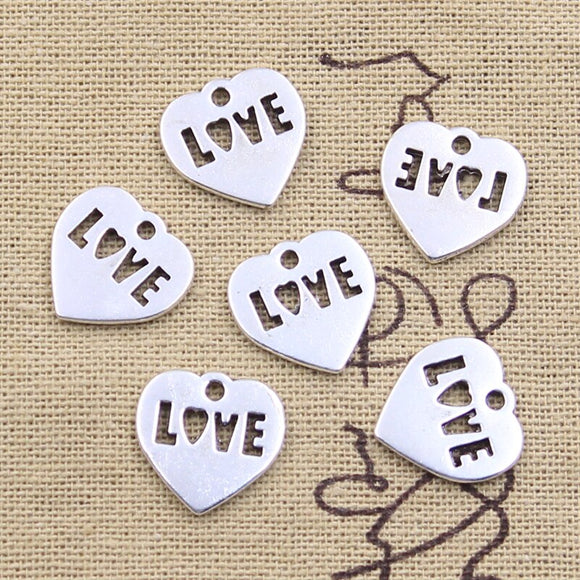 20pcs Charms Heart Love Cut 15x15mm Antique Silver Color Pendants DIY Crafts Making Findings Handmade Tibetan Jewelry