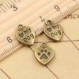 20 piezas de dijes de corazón "Amo a mi perro", 13 x 20 mm, color bronce tibetano, colgantes de plata, joyería antigua, artesanía hecha a mano. 