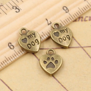 20pcs Charms Heart Love My Dog 13x20mm Tibetan Bronze Silver Color Pendants Antique Jewelry Making DIY Handmade Craft