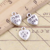 20 piezas de dijes de corazón "Amo a mi perro", 13 x 20 mm, color bronce tibetano, colgantes de plata, joyería antigua, artesanía hecha a mano. 