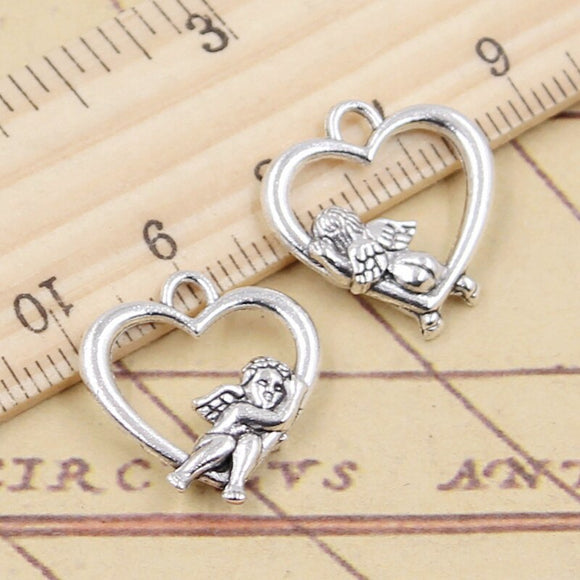 20pcs Charms Heart Lover Angel Cupid 20x18mm Tibetan Bronze Silver Color Pendants Antique Jewelry Making DIY Handmade Craft EF3723