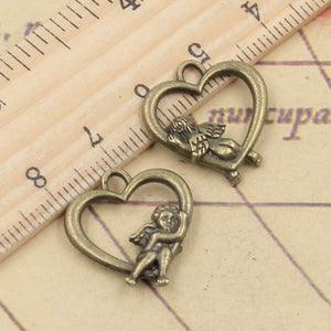 20pcs Charms Heart Lover Angel Cupid 20x18mm Tibetan Bronze Silver Color Pendants Antique Jewelry Making DIY Handmade Craft EF3723