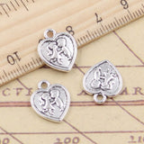 20 piezas de dijes de corazón para amantes de niños y niñas, 15 x 13 mm, color plata tibetana, colgantes, joyería antigua, artesanía hecha a mano. 