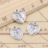 20 piezas de dijes de corazón para amantes de niños y niñas, 15 x 13 mm, color plata tibetana, colgantes, joyería antigua, artesanía hecha a mano. 