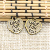 20pcs Charms Heart Made For You 16x16mm Tibetan Silver Color Pendants Antique Jewelry Making DIY Handmade Craft