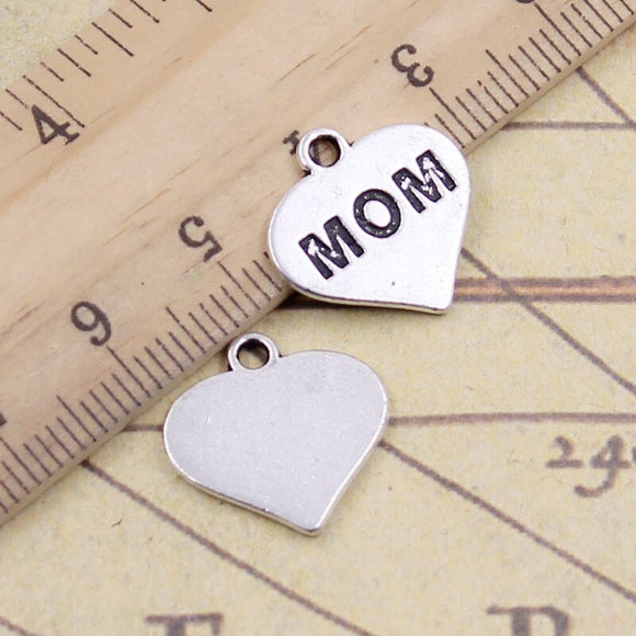 20pcs Charms Heart Mom 16x16mm Tibetan Silver Color Pendants Antique Jewelry Making DIY Handmade Craft