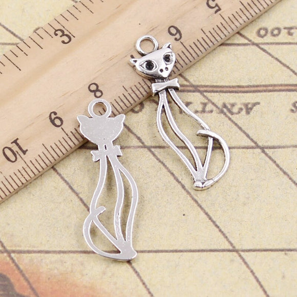 20pcs Charms Hollow Cat 34x11mm Tibetan Silver Color Pendants Antique Jewelry Making DIY Handmade Craft
