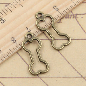 20pcs Charms Hollow Dog Bone 25x11mm Tibetan Bronze Silver Color Pendants Antique Jewelry Making DIY Handmade Craft