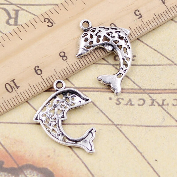 20pcs Charms Hollow Dolphin 28x20mm Tibetan Silver Color Pendants Antique Jewelry Making DIY Handmade Craft