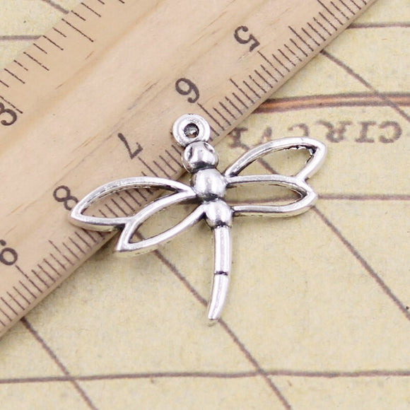 20pcs Charms Hollow Dragonfly 32x27mm Tibetan Bronze Silver Color Pendants Antique Jewelry Making DIY Handmade Craft
