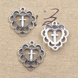 20pcs Charms Hollow Heart Cross 22x20mm Antique Silver Color Pendants DIY Crafts Making Findings Handmade Tibetan Jewelry EF3724
