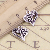 20 piezas de dijes de corazón hueco, 15 x 14 mm, color bronce antiguo y plateado, para hacer joyas hechas a mano, venta al por mayor. 