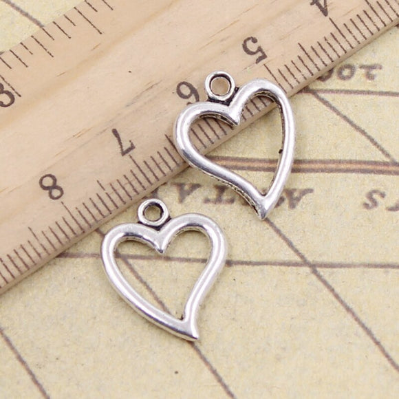 20pcs Charms Hollow Lovely Heart Tibetan Bronze Silver Color Pendants Antique Jewelry Making DIY Handmade Craft