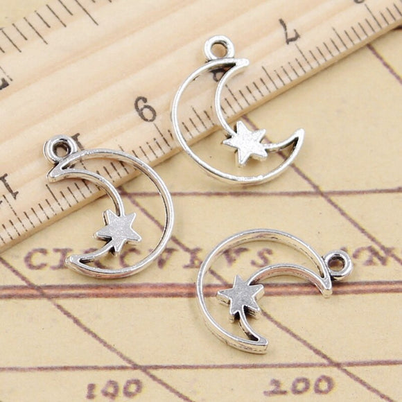 20pcs Charms Hollow Moon Star 19x14mm Tibetan Silver Color Pendants Antique Jewelry Making DIY Handmade Craft