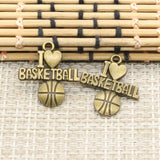 20pcs Charms I Love Basketball 21x20mm Tibetan Silver Color Pendants Antique Jewelry Making DIY Handmade Craft