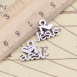 20 piezas de dijes "Amo a Jesús", 15 x 13 mm, color bronce tibetano, colgantes de plata, joyería antigua, fabricación artesanal, colgante artesanal. 