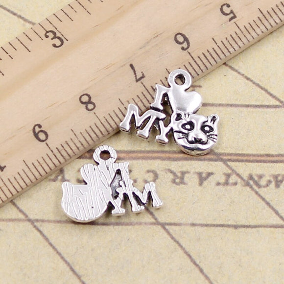 20pcs Charms I Love My Cat 17x14mm Tibetan Bronze Silver Color Pendants Antique Jewelry Making DIY Handmade Craft