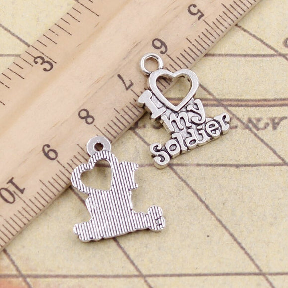 20pcs Charms I Love My Soldier 20x17mm Tibetan Bronze Silver Color Pendants Antique Jewelry Making DIY Handmade Craft