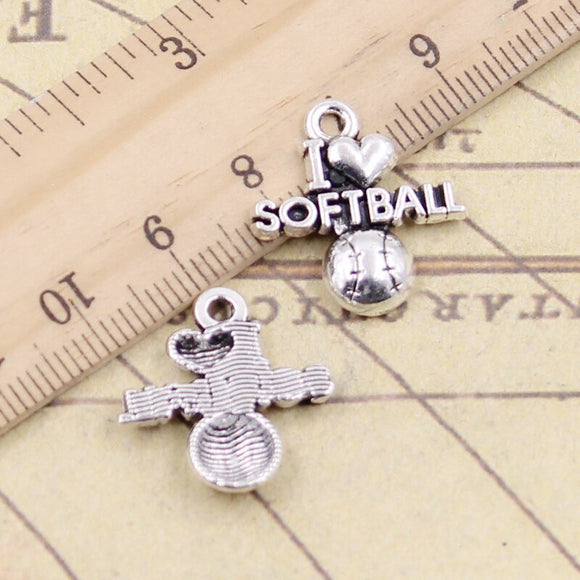 20pcs Charms I Love Softball 21x19mm Tibetan Silver Color Pendants Antique Jewelry Making DIY Handmade Craft Pendant