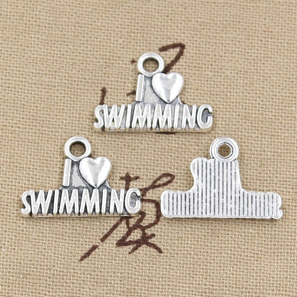 20pcs Charms I Love Swimming 22x15mm Antique Silver Color Pendants DIY Crafts Making Findings Handmade Tibetan Jewelry