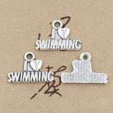 20pcs Charms I Love Swimming 22x15mm Antique Silver Color Pendants DIY Crafts Making Findings Handmade Tibetan Jewelry