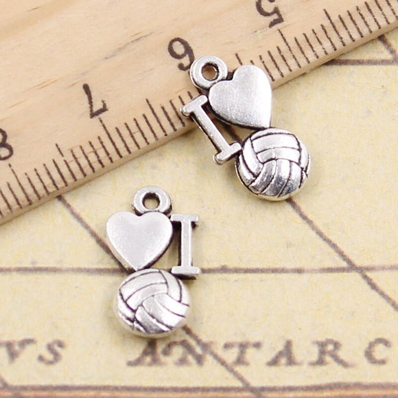 20pcs Charms I Love Volleyball 16x9mm Tibetan Silver Color Pendants Antique Jewelry Making DIY Handmade Craft