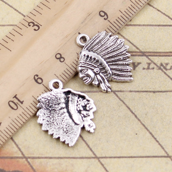 20pcs Charms Indian Chief Head 21x18mm Tibetan Bronze Silver Color Pendants Antique Jewelry Making DIY Handmade Craft