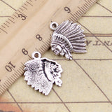 20pcs Charms Indian Chief Head 21x18mm Tibetan Bronze Silver Color Pendants Antique Jewelry Making DIY Handmade Craft