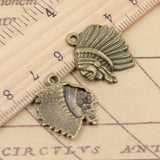 20pcs Charms Indian Chief Head 21x18mm Tibetan Bronze Silver Color Pendants Antique Jewelry Making DIY Handmade Craft