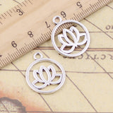 20 piezas de dijes de flor de loto de 23 x 20 mm, colgantes de color bronce tibetano y plata, joyería antigua, artesanía hecha a mano. 