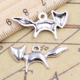 20 piezas de dijes de zorro encantador de 15 x 28 mm, colgantes de color plata tibetana, joyería antigua, fabricación de bricolaje, colgante artesanal hecho a mano. 