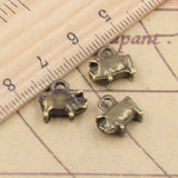 20 piezas de dijes de cerdo encantador de 11 x 11 x 4 mm, colgantes de color plata y bronce tibetano, joyería antigua, artesanía hecha a mano. 