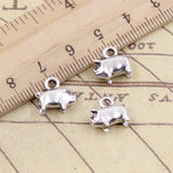 20 piezas de dijes de cerdo encantador de 11 x 11 x 4 mm, colgantes de color plata y bronce tibetano, joyería antigua, artesanía hecha a mano. 