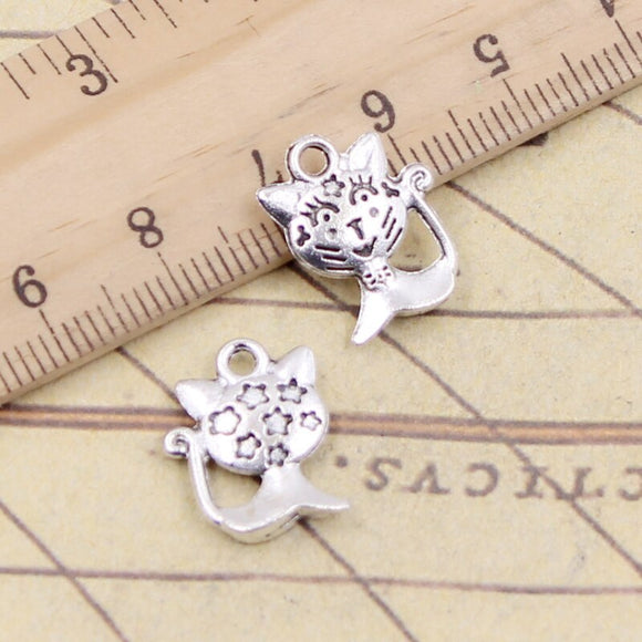 20pcs Charms Lovely Star Cat 16x13mm Tibetan Silver Color Pendants Antique Jewelry Making DIY Handmade Craft