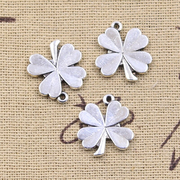 20pcs Charms Lucky Irish Four Leaf Clover 17x15mm Antique Silver Color Pendants DIY Making Findings Handmade Tibetan Jewelry