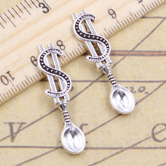20pcs Charms Money Dollar Spoon 37x9mm Tibetan Silver Color Pendants Antique Jewelry Making DIY Handmade Craft Pendant