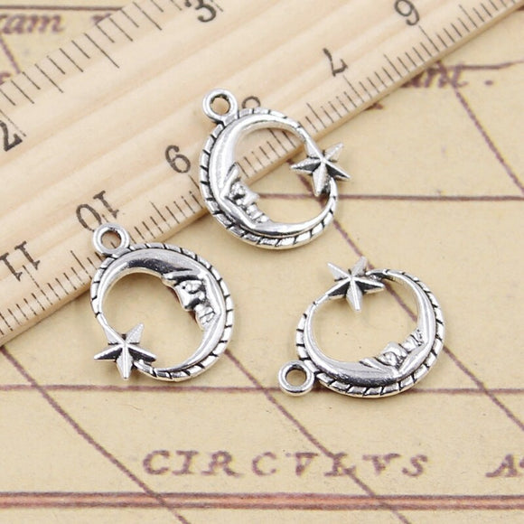 20pcs Charms Moon Star 19x16mm Tibetan Silver Color Pendants Antique Jewelry Making DIY Handmade Craft