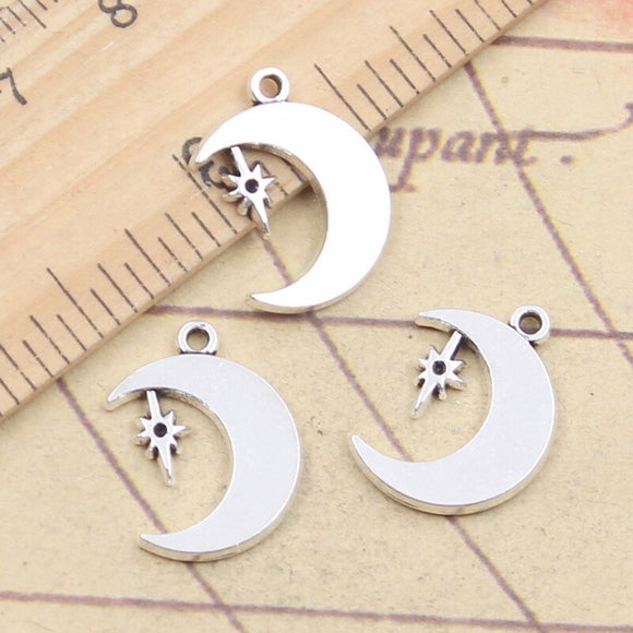 20pcs Charms Moon Star Polaris 18x13mm Tibetan Silver Color Pendants Antique Jewelry Making DIY Handmade Craft
