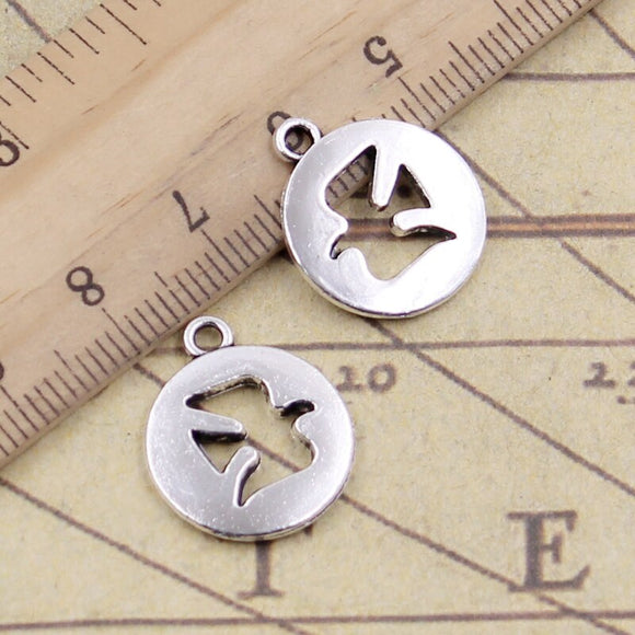 20pcs Charms Peace Dove Cut Out 15mm Tibetan Bronze Silver Color Pendants Antique Jewelry Making DIY Handmade Craft